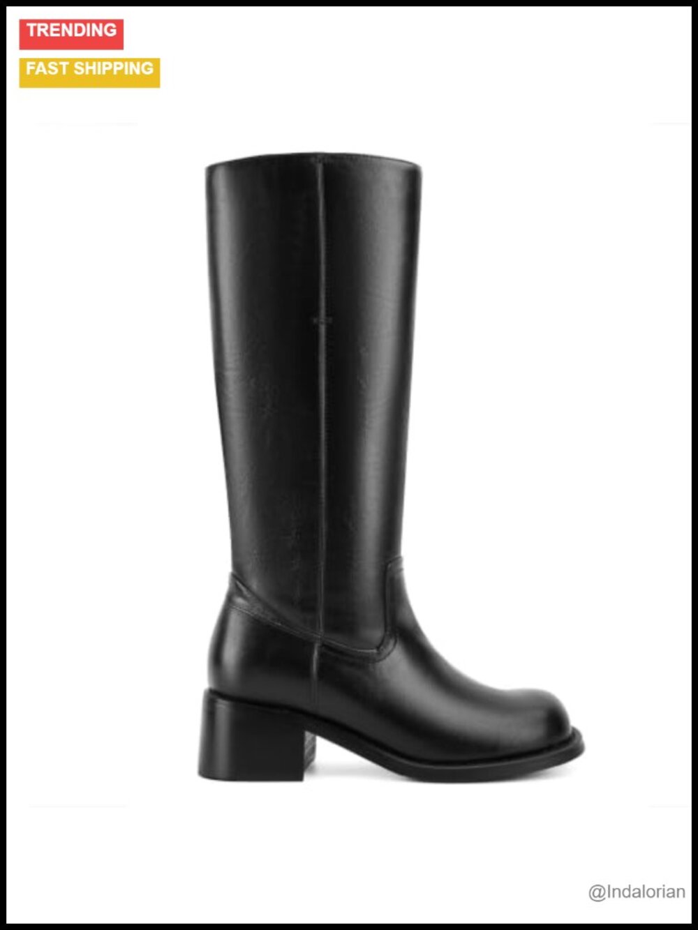 Faux Leather Knee High Boots Chunky Block Heel Square Toe Slip-On Women's